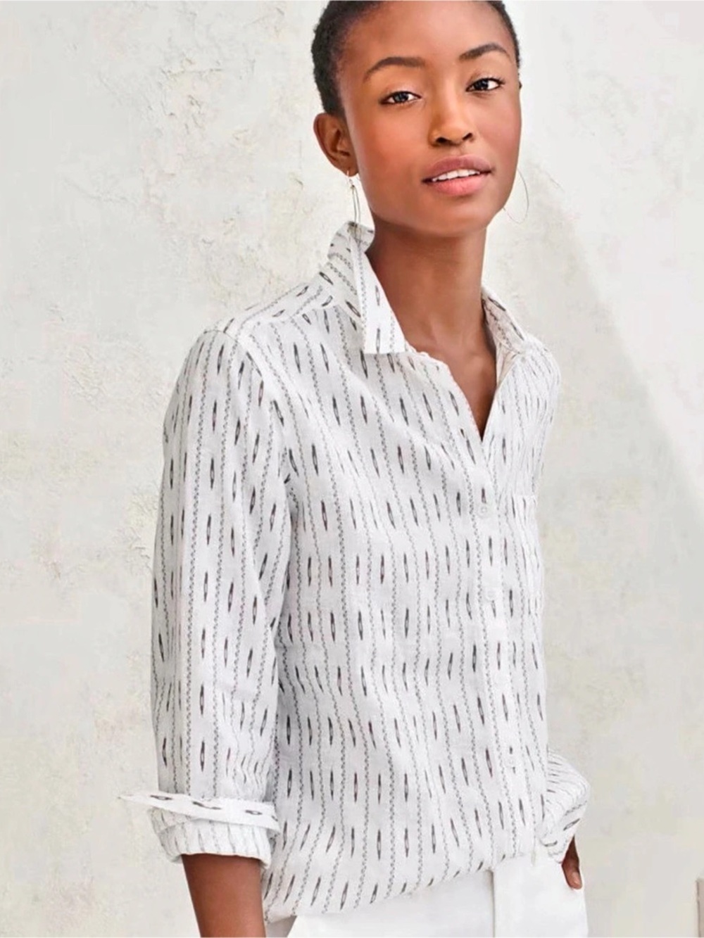 Garnet Hill Linen Printed Button-Down Blouse